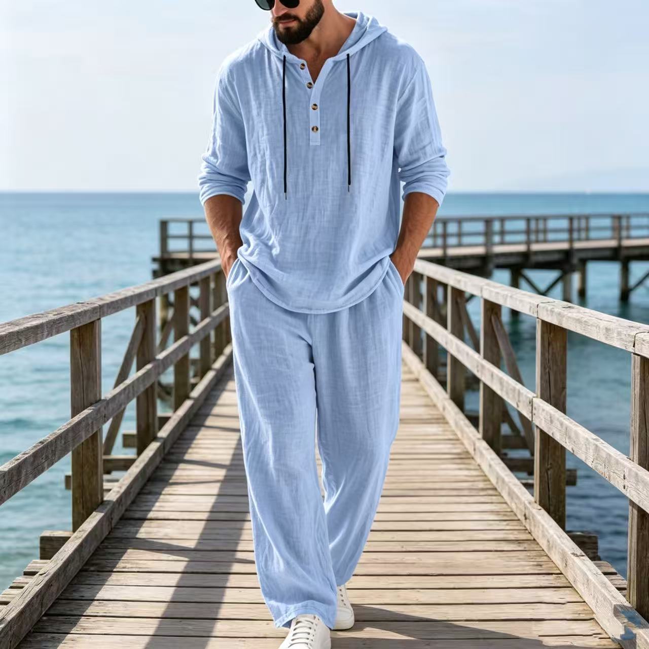 Mens Linen Shirt Long Sleeve - Traje Casual de Lino para Hombre,