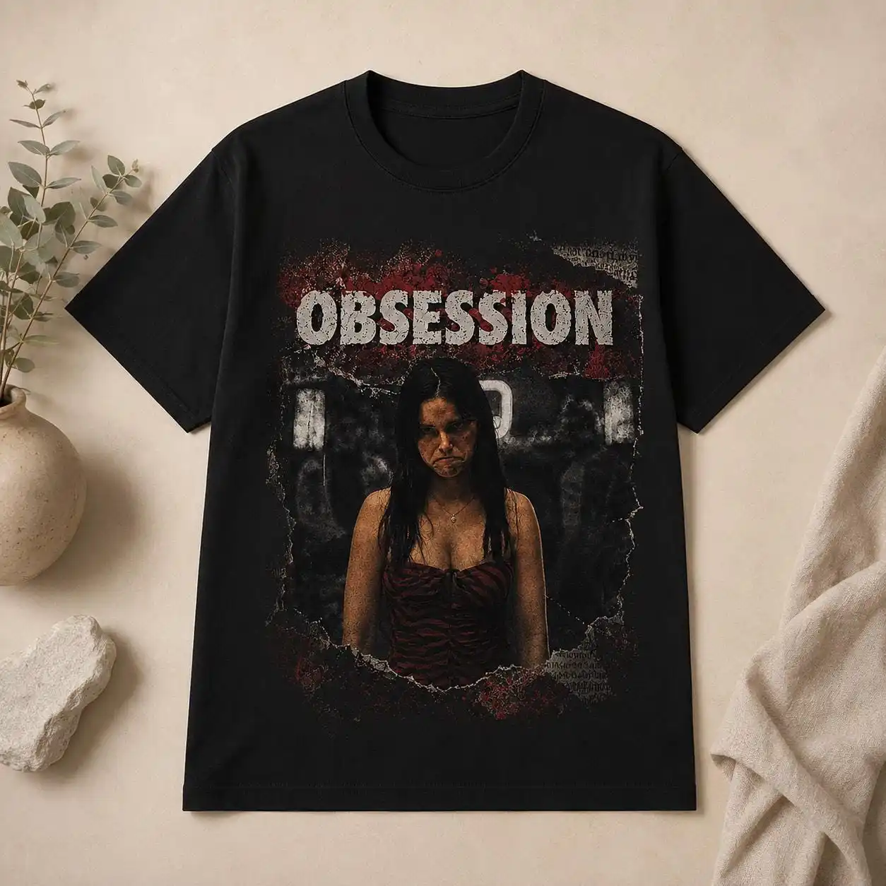 Acid Wash Vintage Graphic T Shirt - Camiseta con estampado Obsession, camiseta vintage
