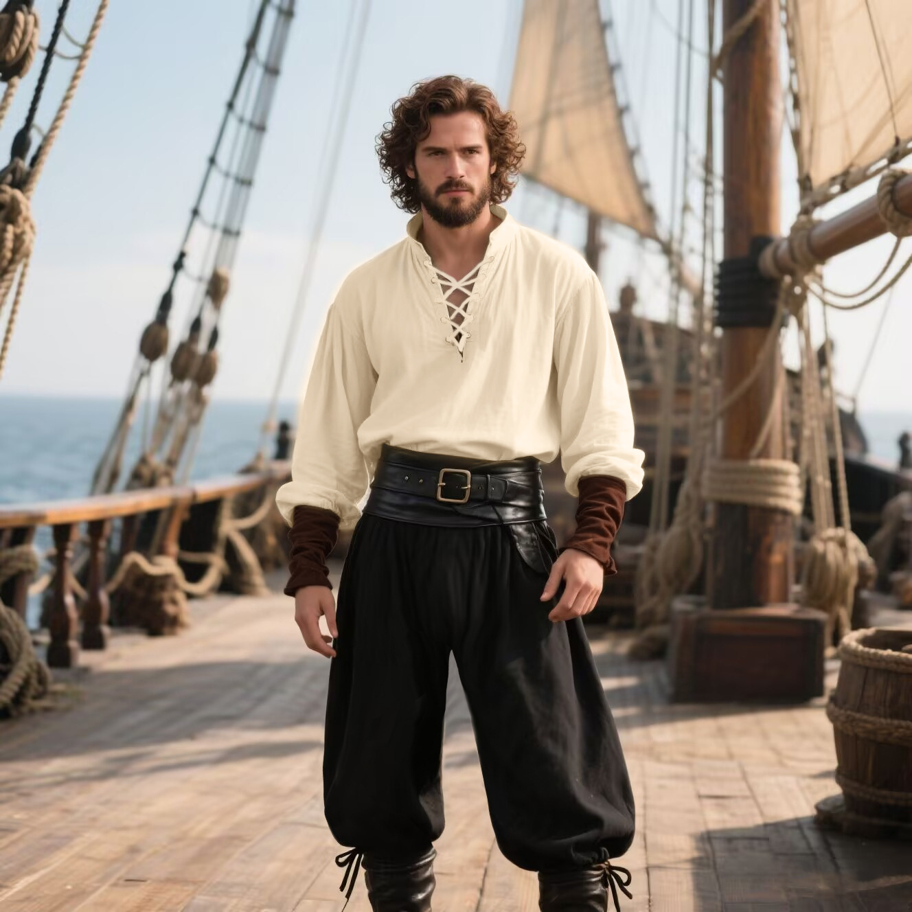 Medieval Gothic Lace Up Pirate Shirt - Disfraz de Pirata de Halloween para