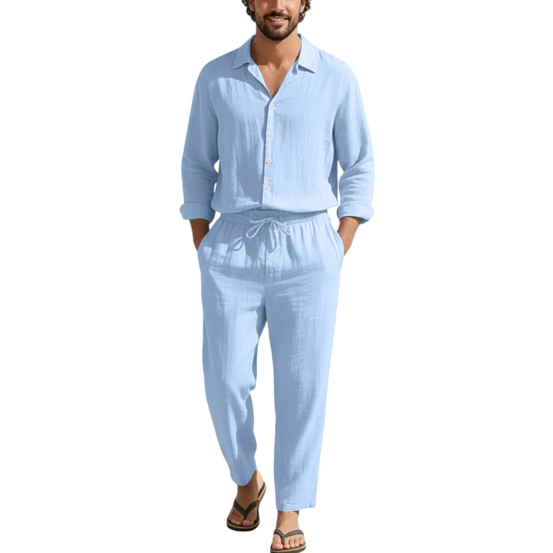 Mens Linen Shirt Long Sleeve - Conjuntos Casuales de Lino para Primavera/Verano,